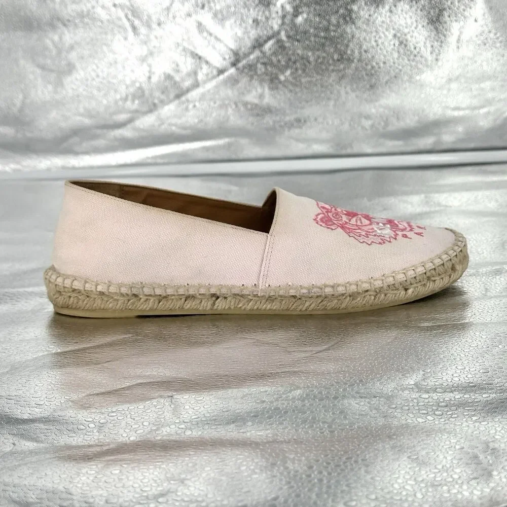 KENZO Paris Tiger Embroidered Canvas Espadrille Flats | Pink Size 39 / US 7.5